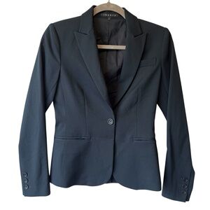 Theory blazer jacket 00 Black Wool blend Single button Fitted Careerwear Womens